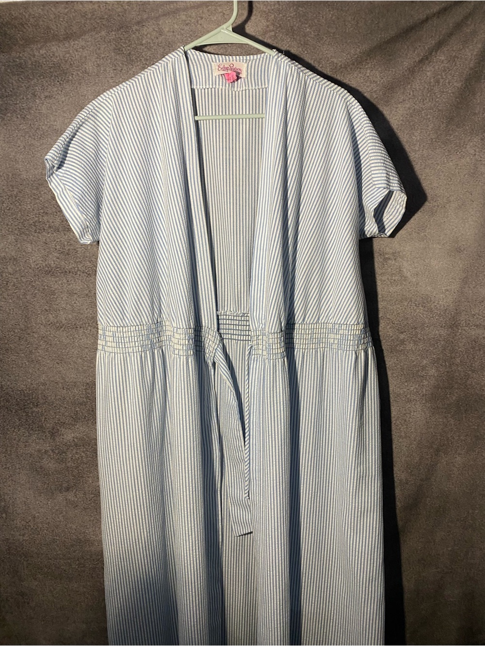 Evelyn Pearson Vintage Seersucker Striped Housecoat Robe Dress Large